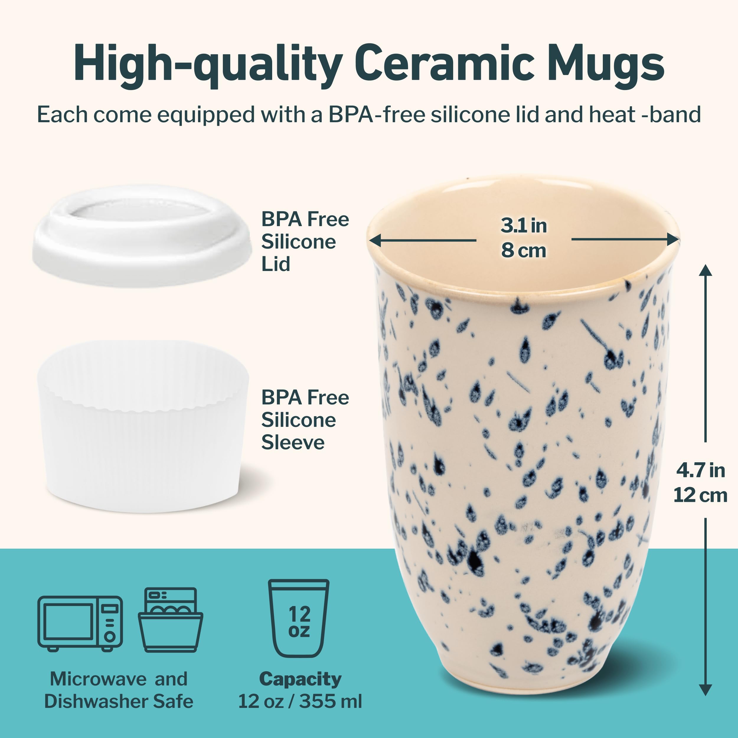 NOVA CERAMICS Taza Orchid, tamaño 355 ml, compatible con la cafetera.