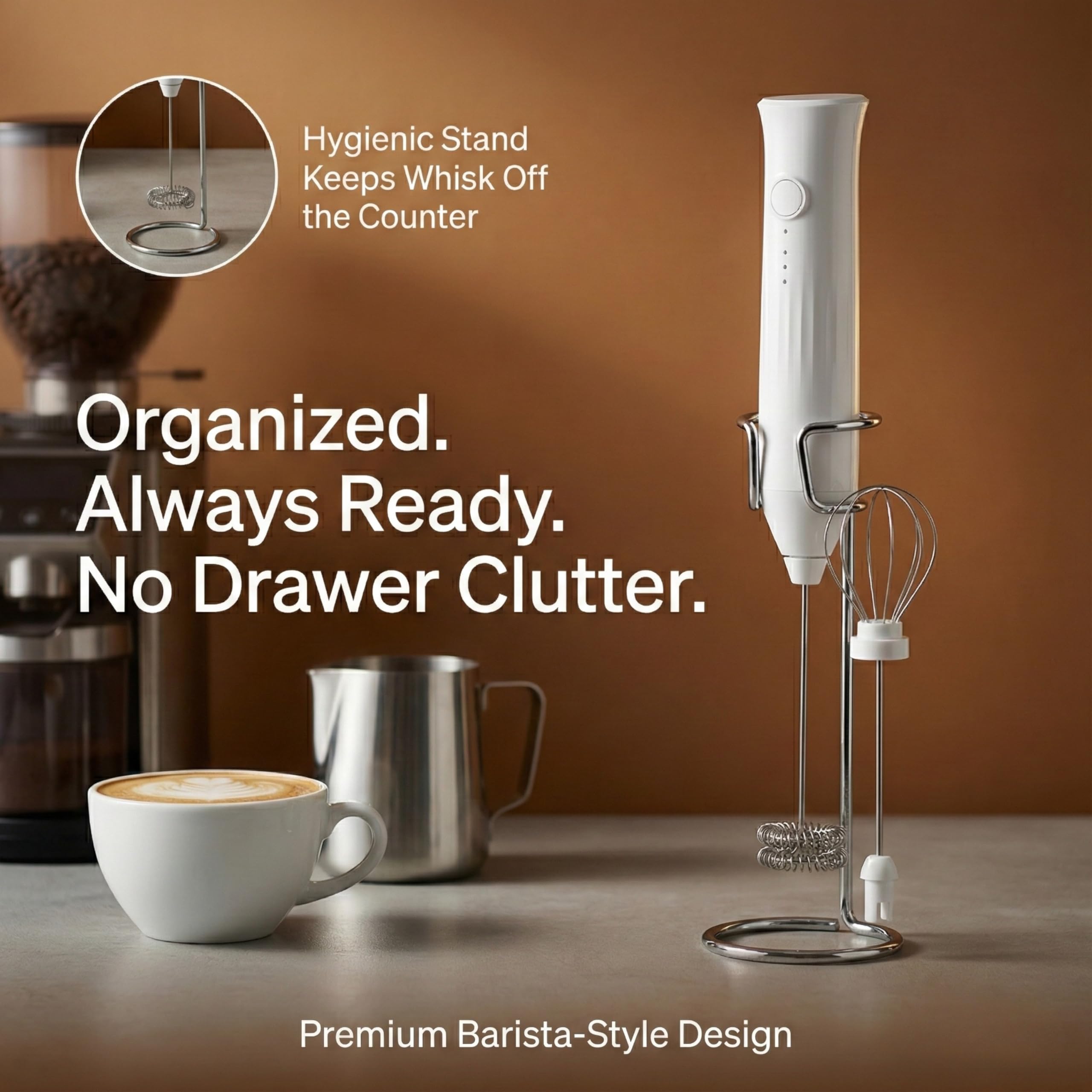 Nova Milk Frother genera espuma fría y caliente para bebidas cremosas.