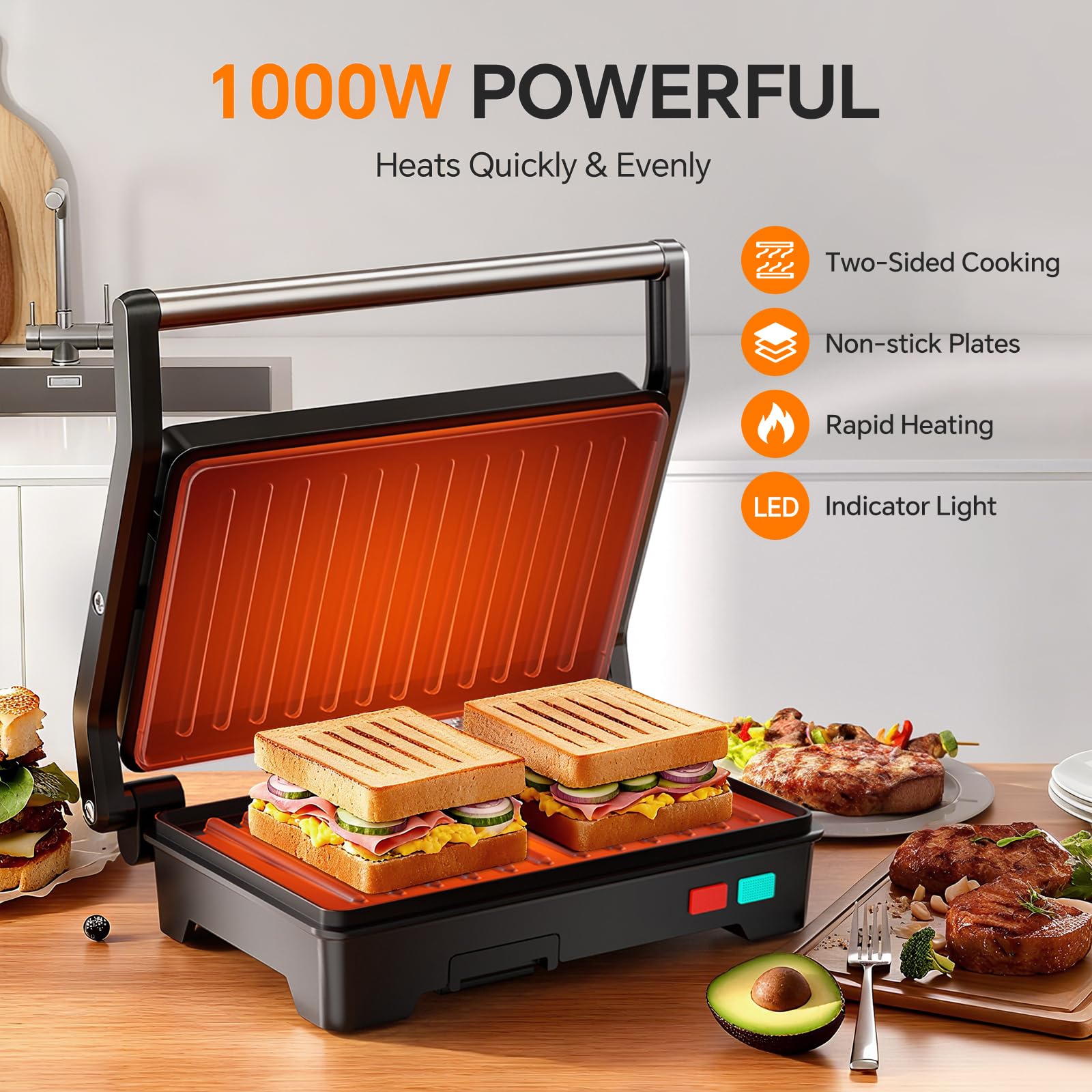 Novalife Panini Prensa precalentamiento rápido para desayunos calientes en minutos.