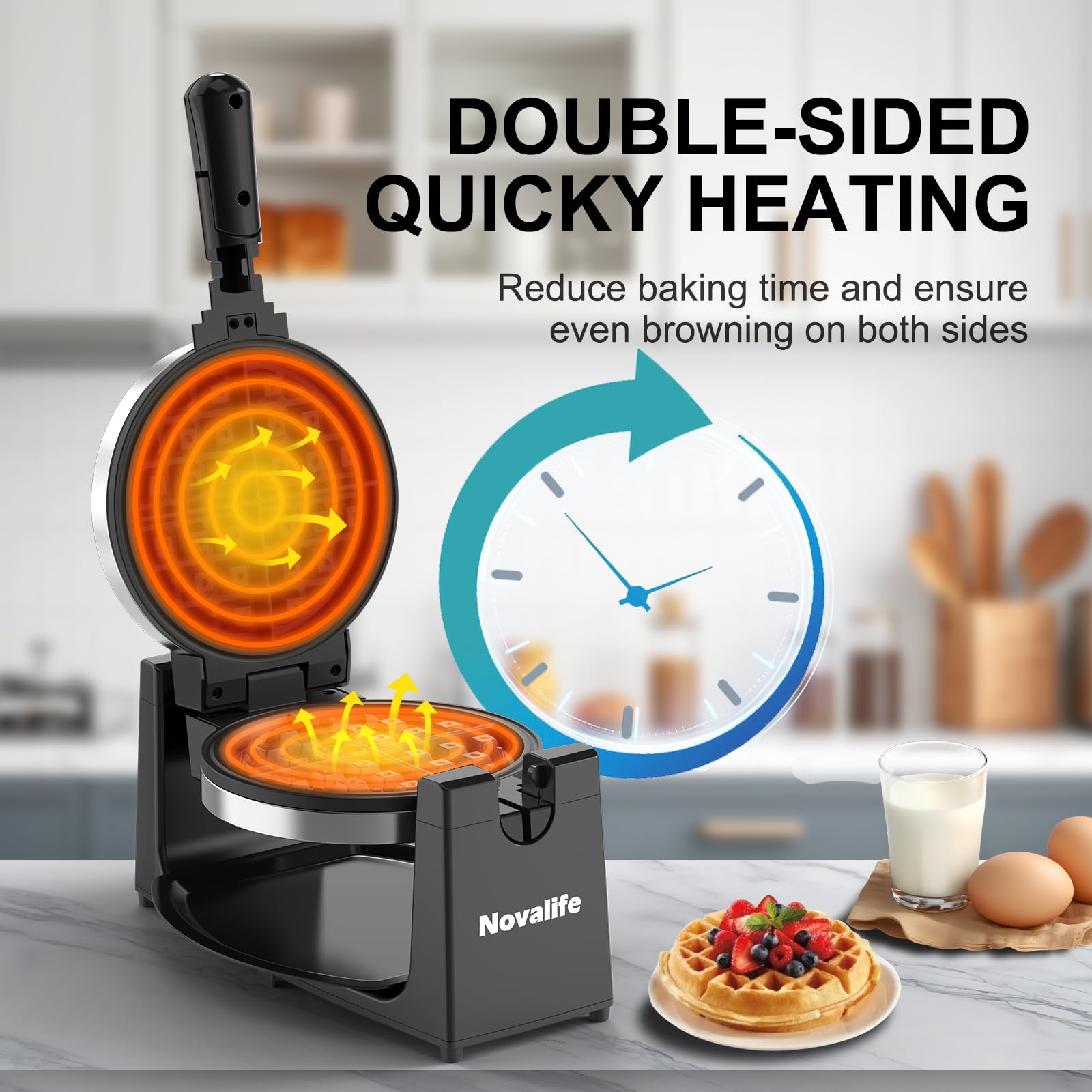 Novalife potencia 1100W para cocción rápida de gofres crujientes