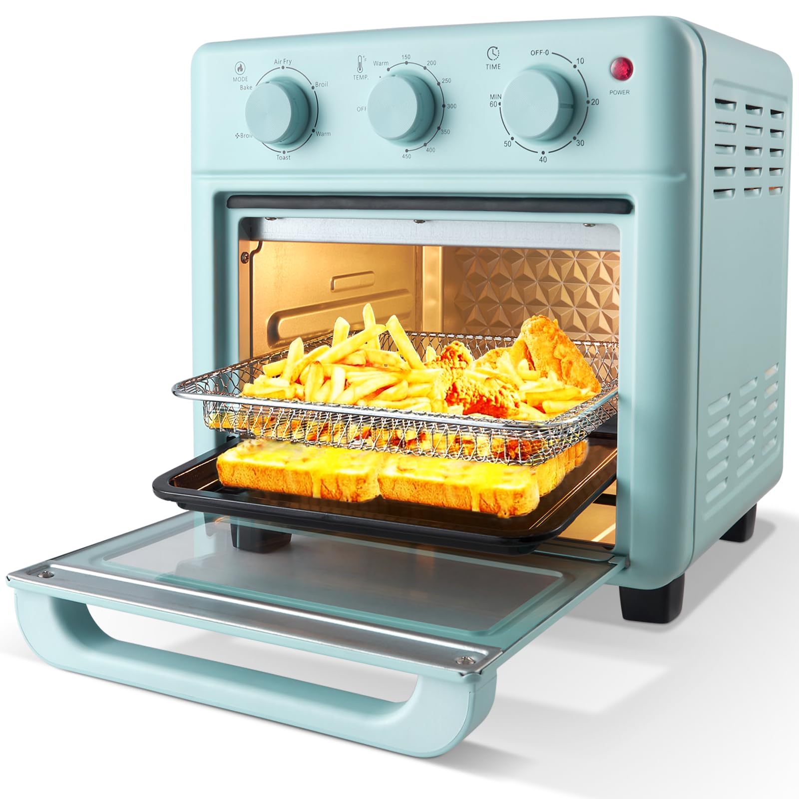 Novaspark freidora de aire en horno tostador retro 16QT, capacidad interior amplia para familias.