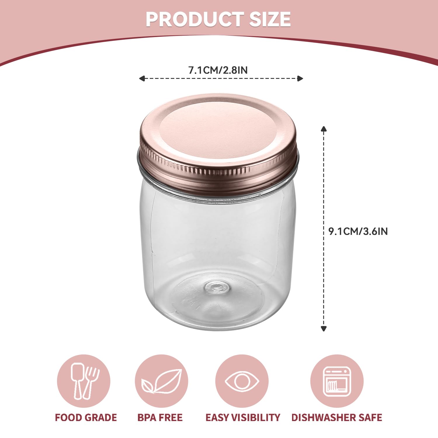 novelinks frascos plástico 8oz claros con tapa rosada, ideal para organización de cosméticos.