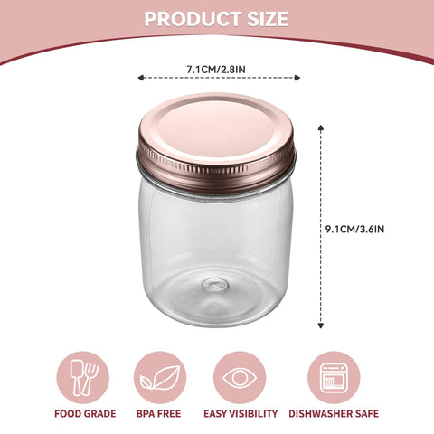 novelinks frascos plástico 8oz claros con tapa rosada, ideal para organización de cosméticos.