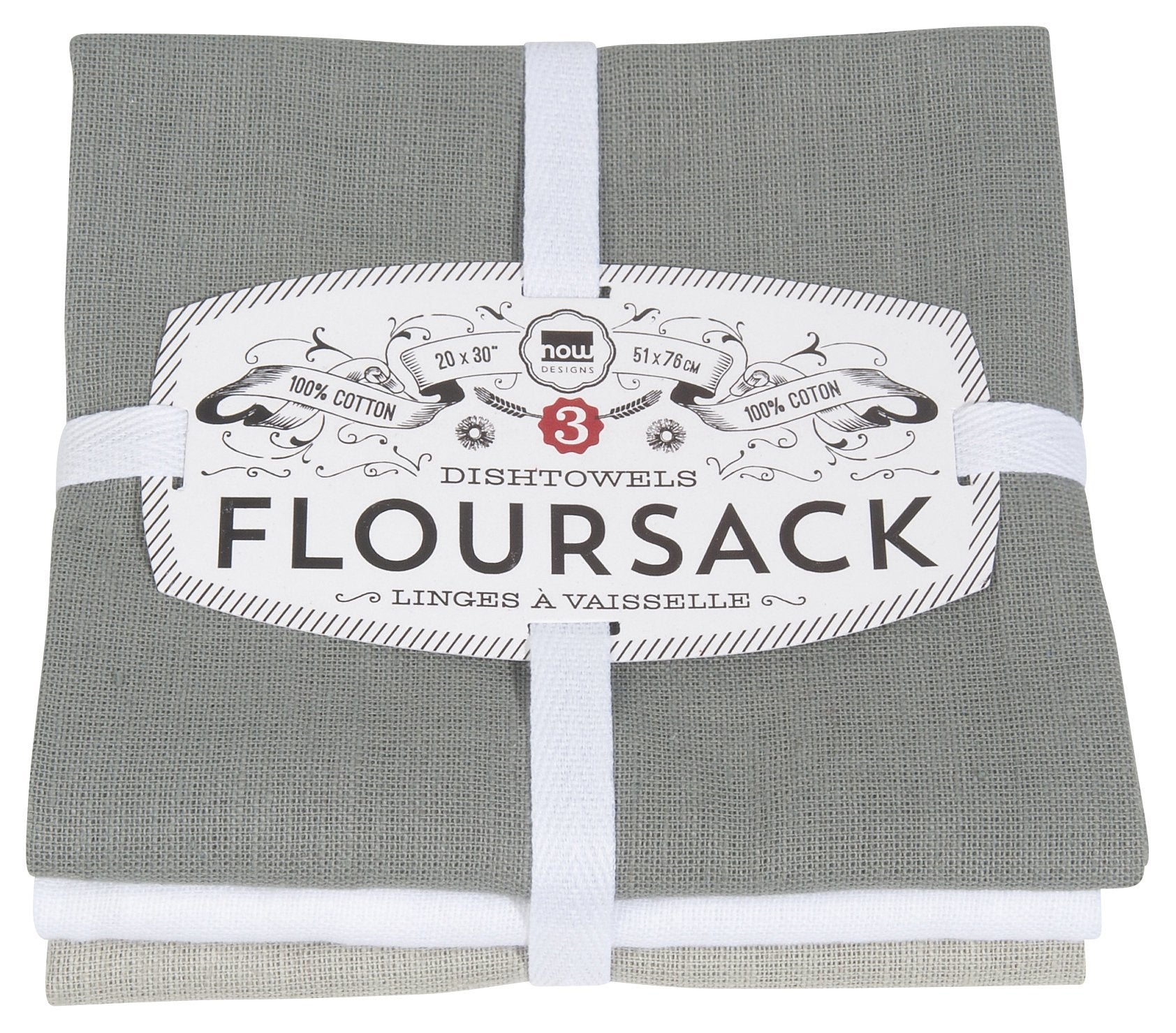 Now Designs: toallas de harina gris-blanco Moonstruck para secar cristalería delicada