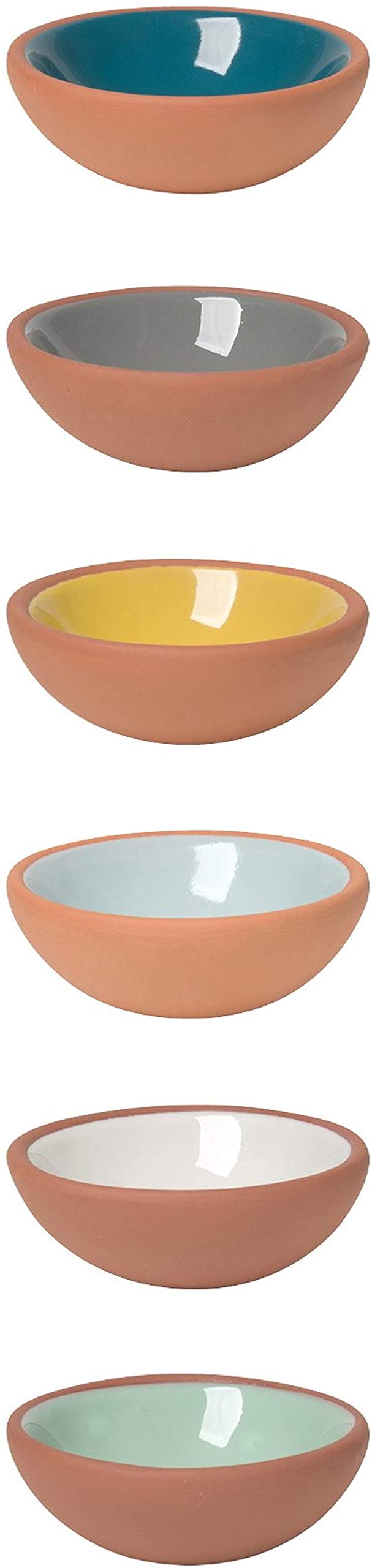 Now Designs cuencos pellizco de terracota con interior vidriado para condimentos coloridos