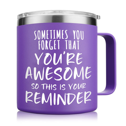 NOWWISH taza 14oz morada con manija para empezar el día con motivación.