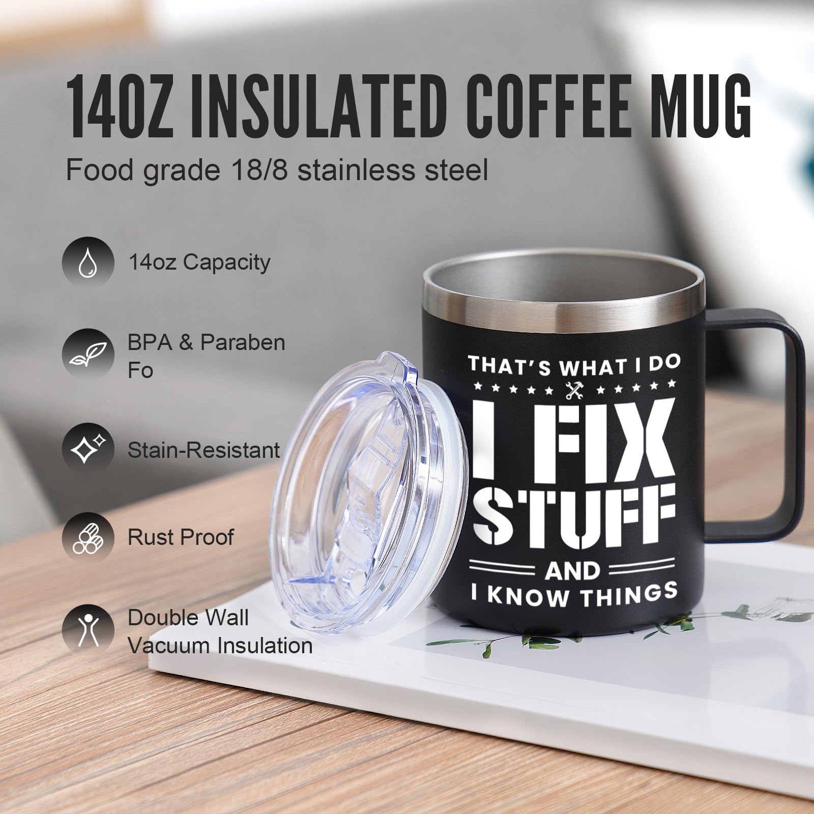 NOWWISH taza acero inoxidable, diseño divertido para oficina y casa