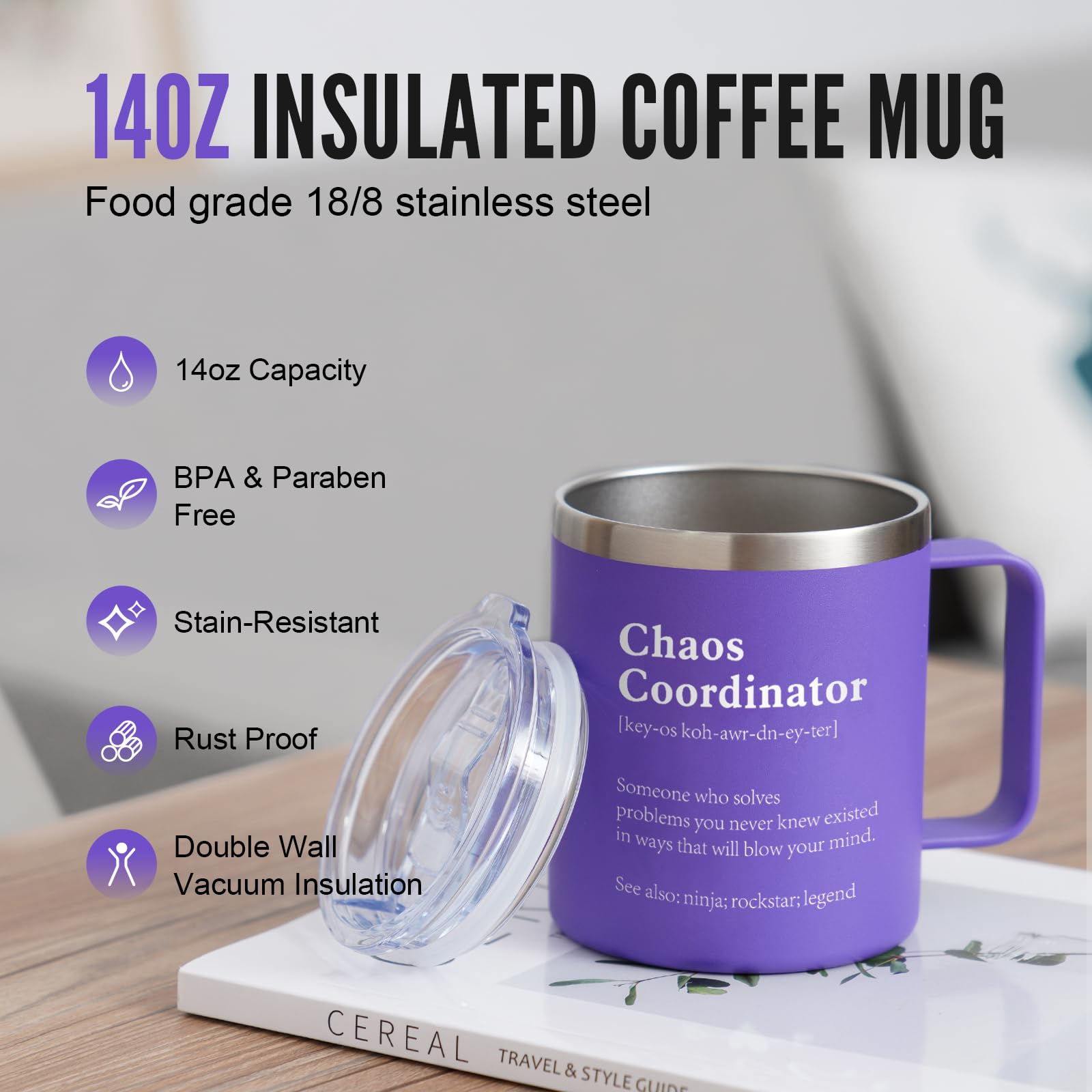 NOWWISH Taza Caos Coordinadora en coche, cabe en portavasos para viaje cómodo.