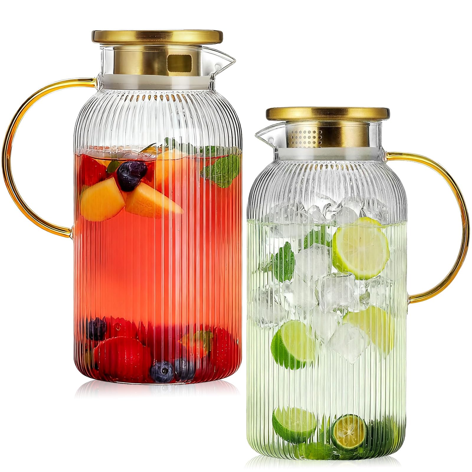Jarra NOXKECION de vidrio 68 oz con tapa para servir bebidas con estilo.