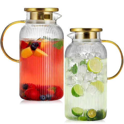 Jarra NOXKECION de vidrio 68 oz con tapa para servir bebidas con estilo.