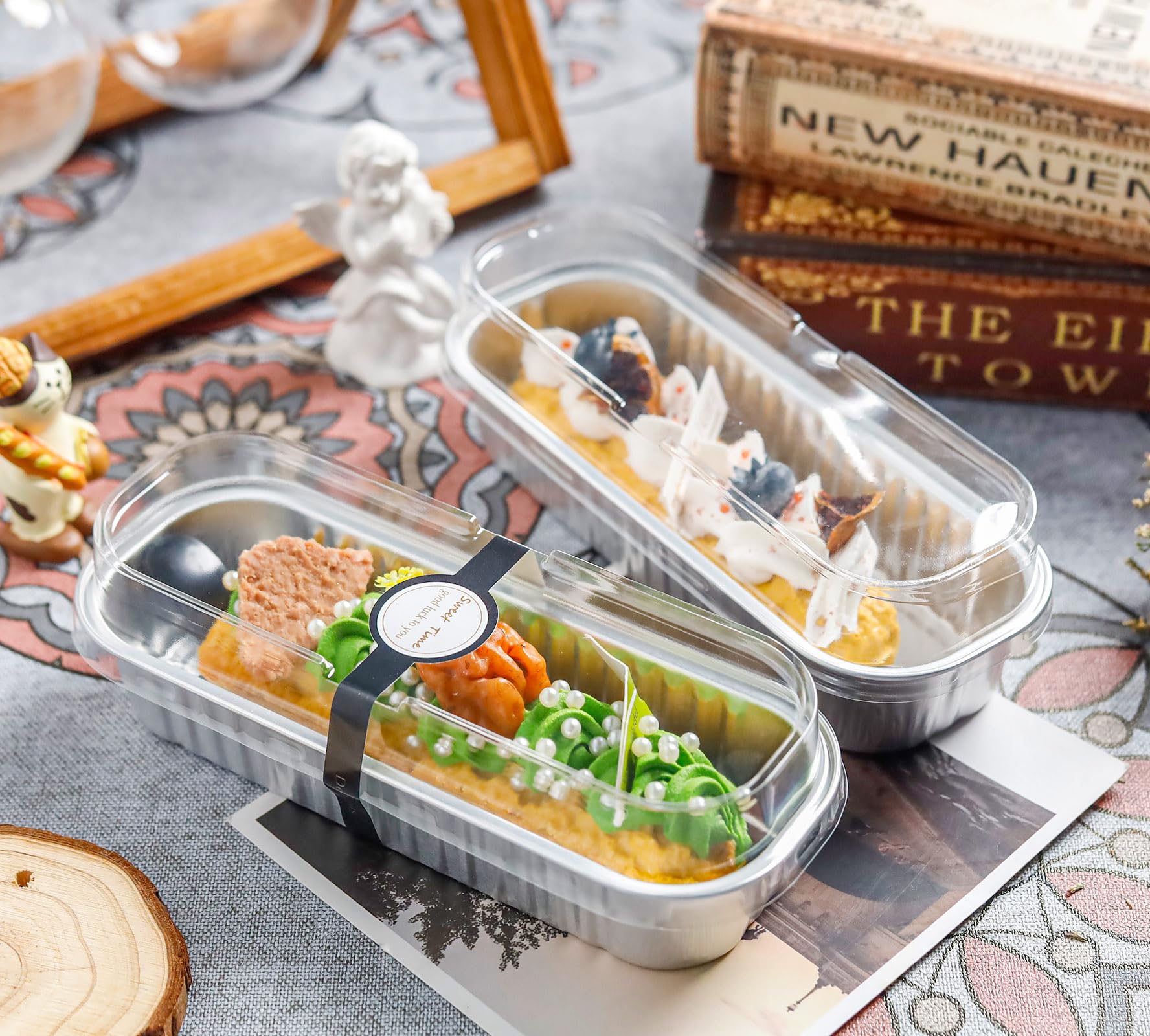 NPLUX bandejas de aluminio rectangulares con tapas, fáciles de transportar