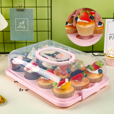 NPLUX caja pasteles con tapa rosa 3-en-1, ideal para transportar pasteles y porciones.