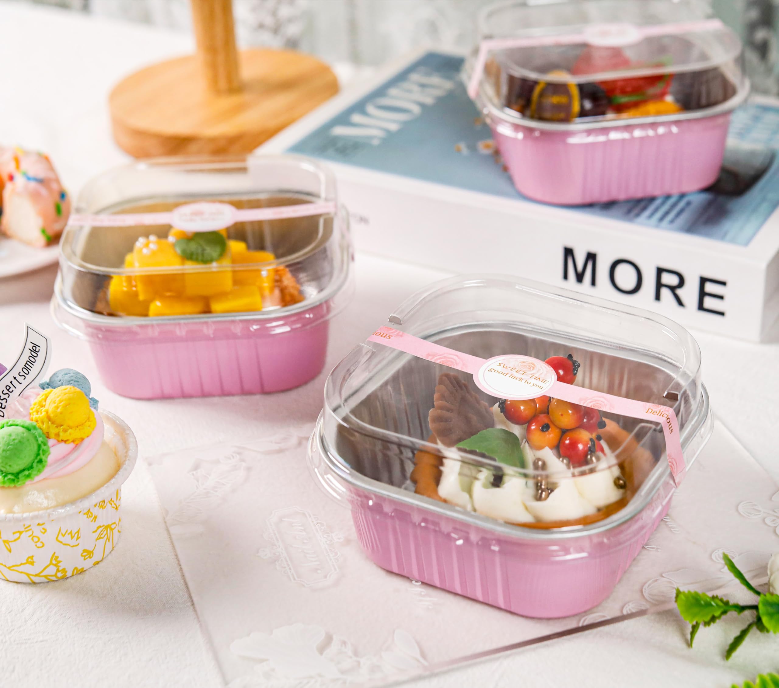 NPLUX lote 50 bandejas de aluminio rosado con tapas, ideal para catering