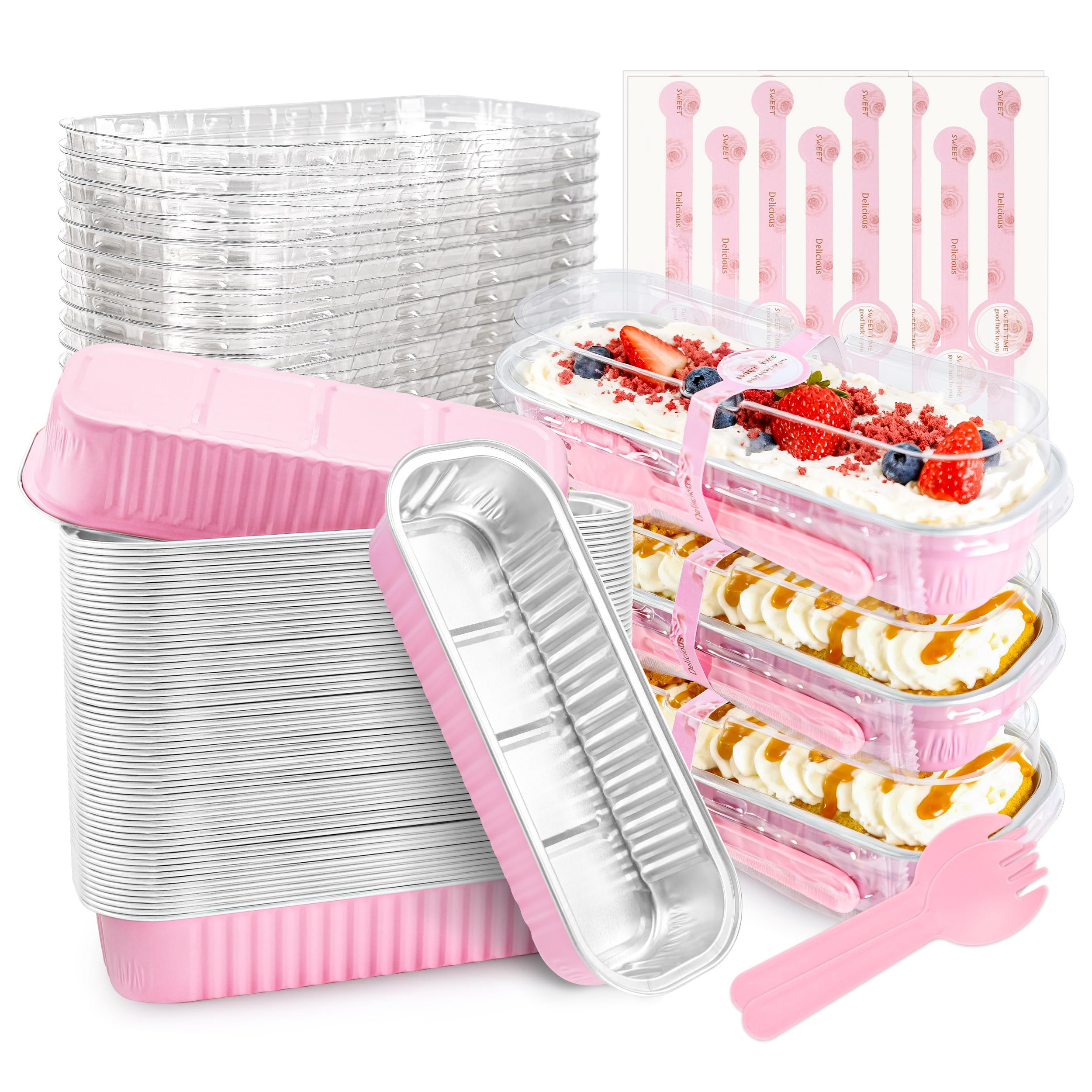 NPLUX mini moldes para pastel con tapas rosas porciones listas para servir