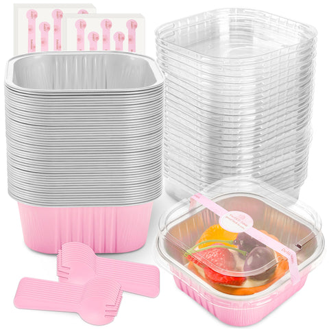 NPLUX molde cuadrado mini rosado con tapa para porciones individuales