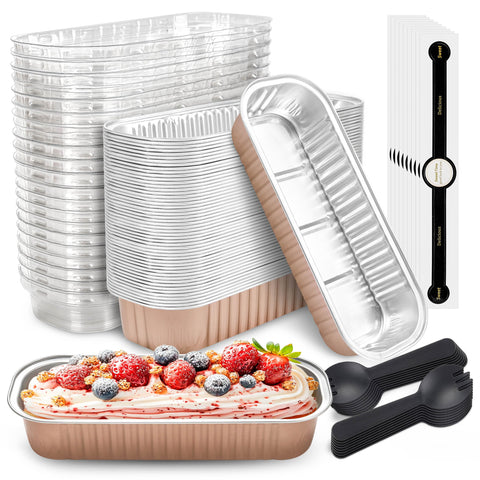 Moldes mini pasteles NPLUX con tapa y cucharas para porciones individuales.