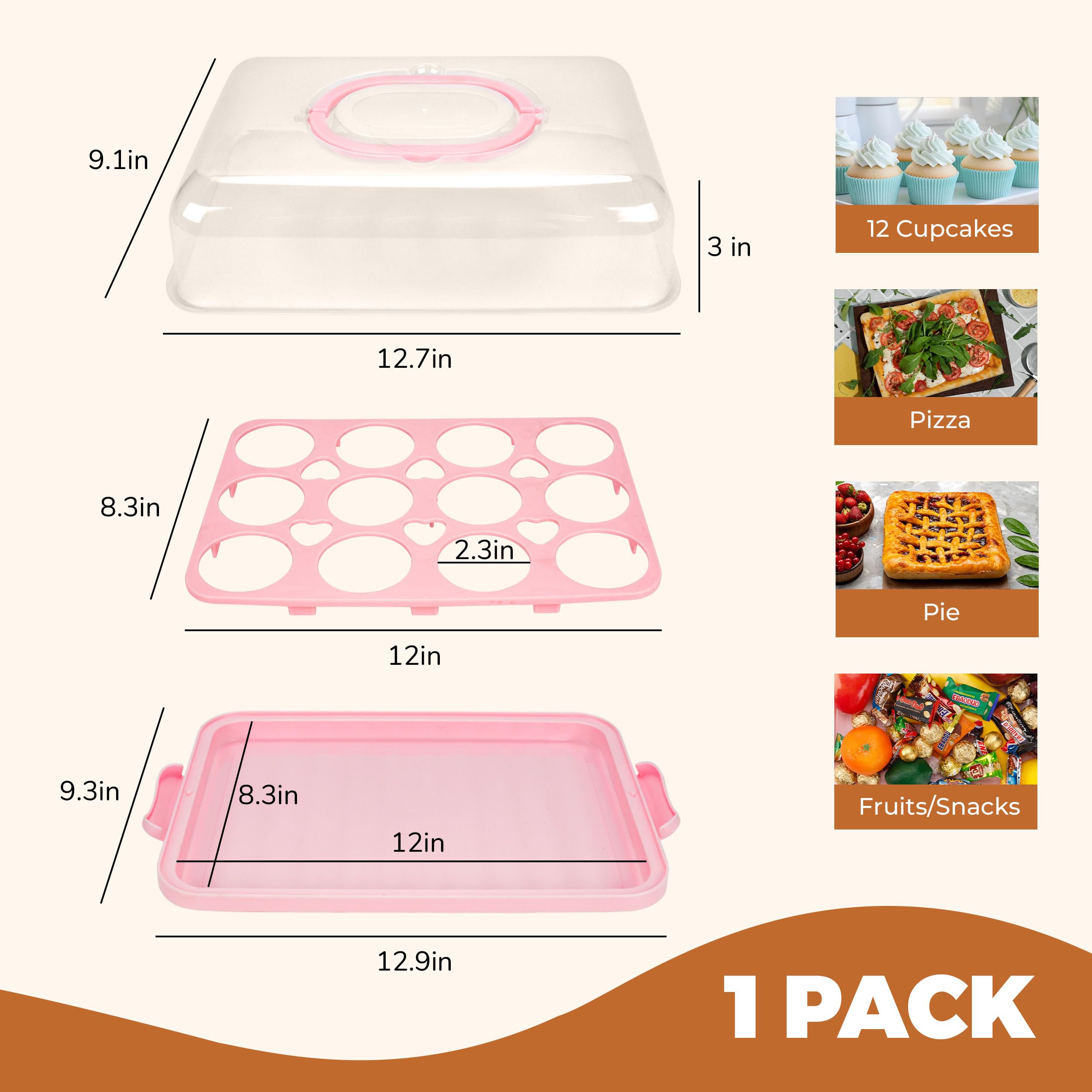 NPLUX portapasteles con manija rosa, duradero y fácil de llevar para picnic.