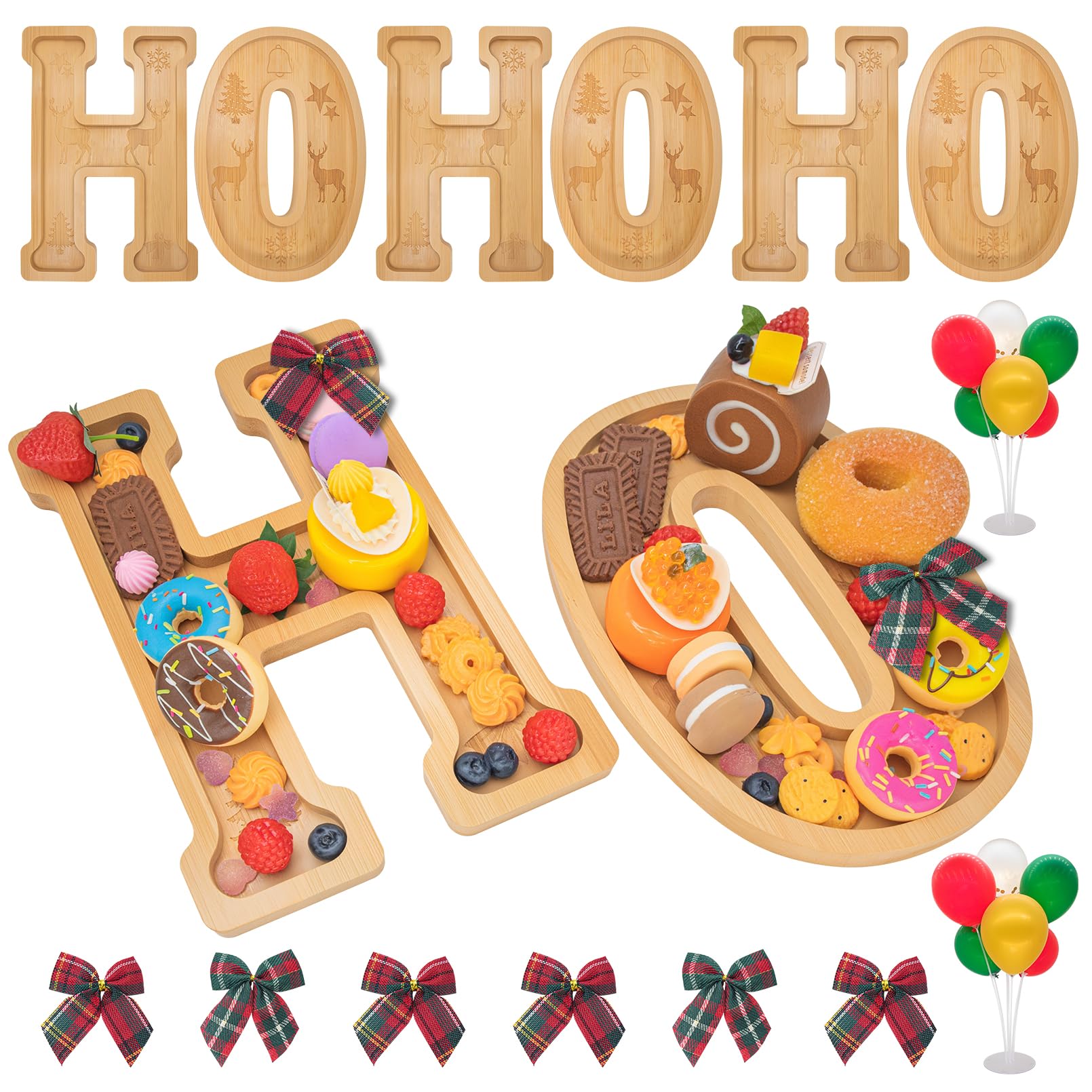 Nsoyos HOHOHO letras de charcutería en bambú para decorar mesas festivas
