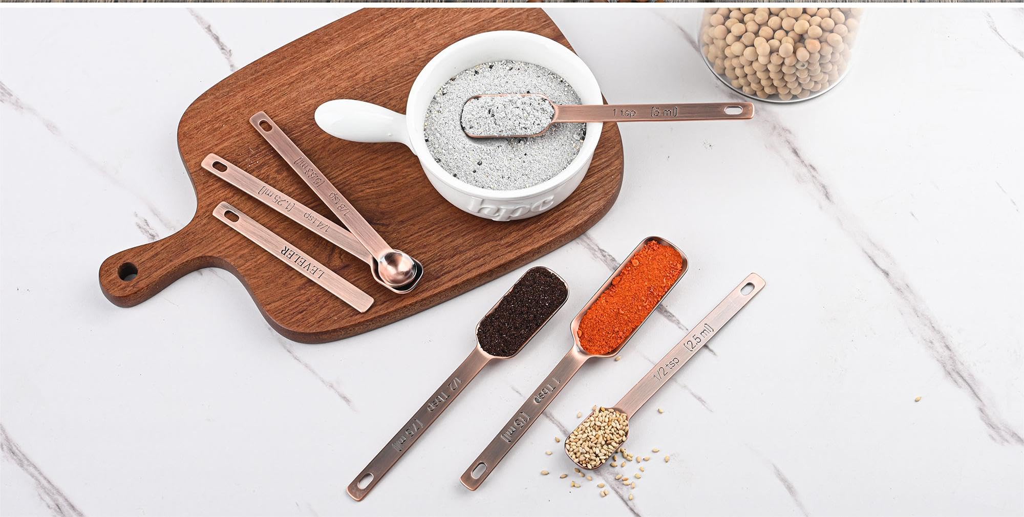 Nstezrne cucharas de cobre 1/16 tsp, lectura clara para sazonar