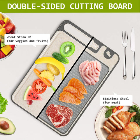 NTIERA tabla de doble cara, acero 304 y fibra de trigo, ideal para verduras