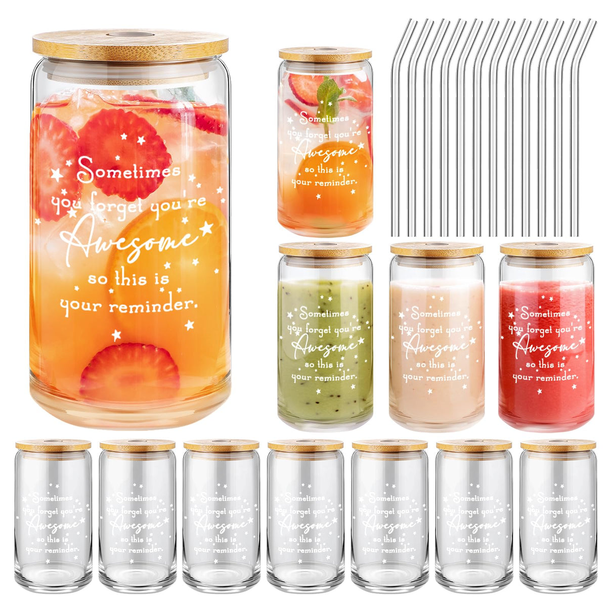 Nuanchu: vasos de cristal con tapa de bambú y pajita, ideal para agua y café en la oficina.