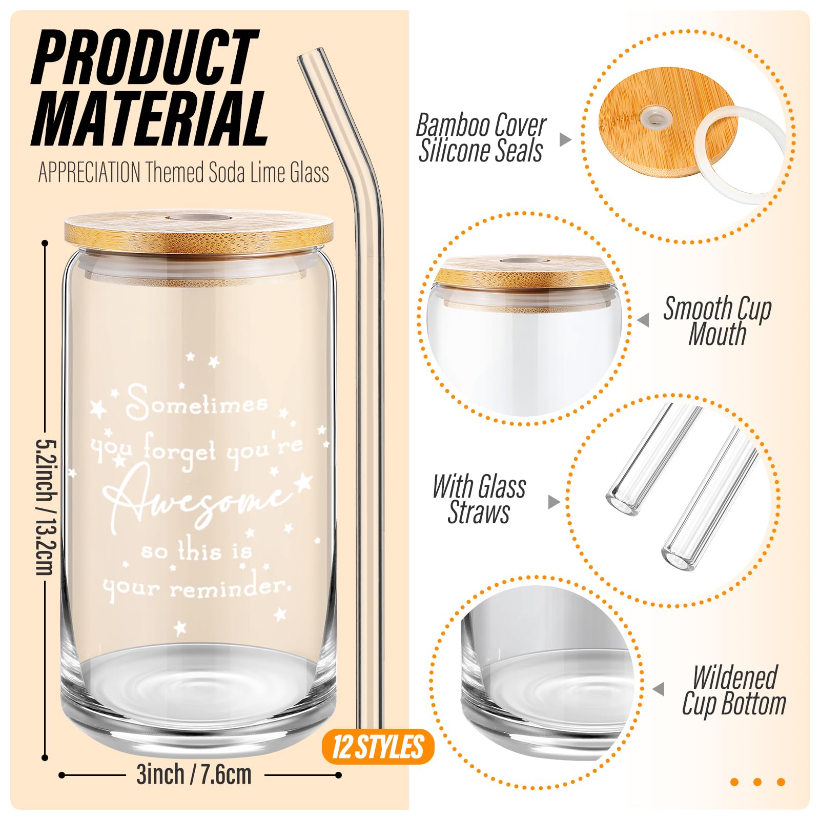 Nuanchu vaso de cristal con tapa de bambú y pajitas, perfecto para té y jugos en casa.