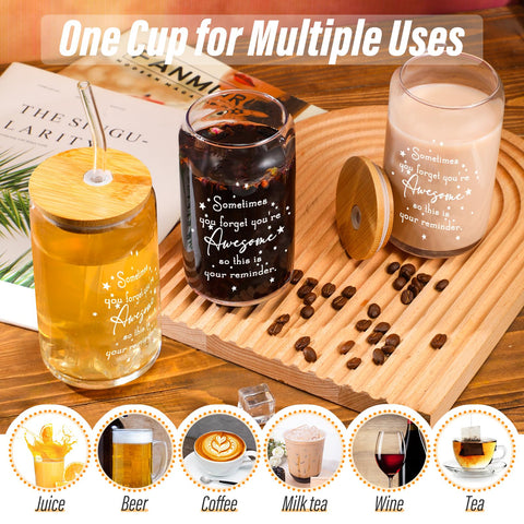 Nuanchu vaso de cristal estable con tapa de bambú, ideal para desayunos y reuniones.