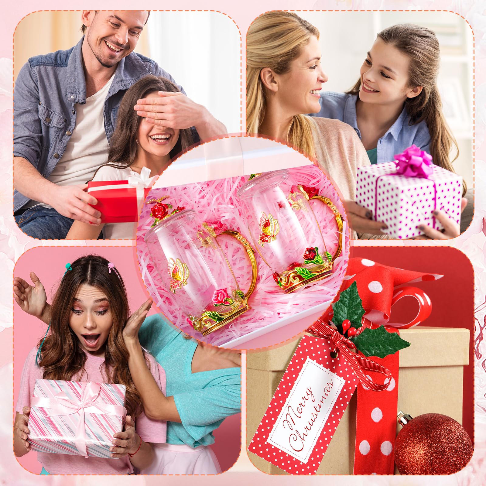 Conjunto Nuanchu de tazas-vidrio florales, regalo elegante para madres y amigas.