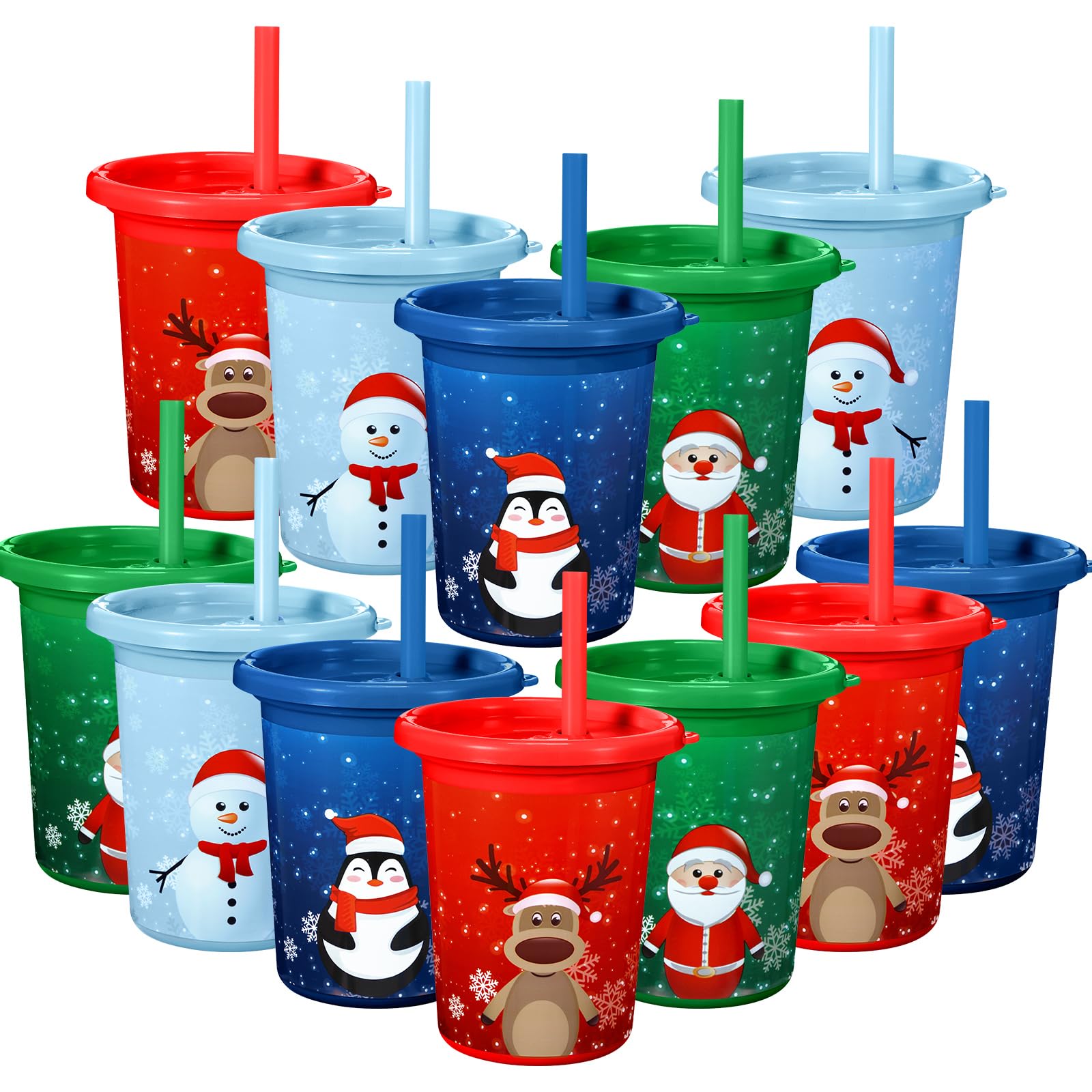 Nuanchu copas navideñas con pajitas y tapas, ideales para fiestas sin derrames