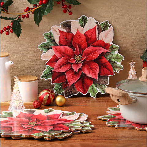 Nuanchu diseño poinsettia rojo para ambientar la mesa