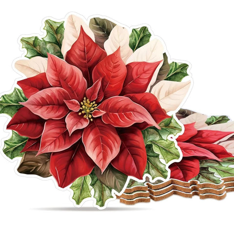Nuanchu juego de 4 individuales de corcho con poinsettia para mesa navideña