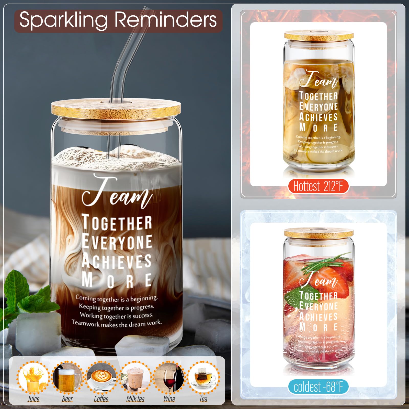 Nuanchu regalo para empleados en cristal 16oz, diseño inspirador.