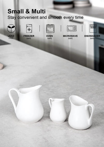 Cremero Nucookery de cerámica blanca, superficie lisa y apto para microondas y congelador.