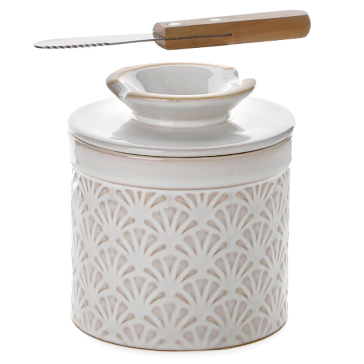 Nucookery mantequera ceramica con tapa mantiene la mantequilla fresca y untable.