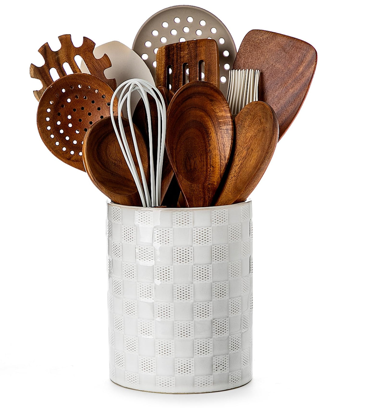 Nucookery porta-utensilios cerámico ofrece almacenamiento práctico para utensilios de uso diario.