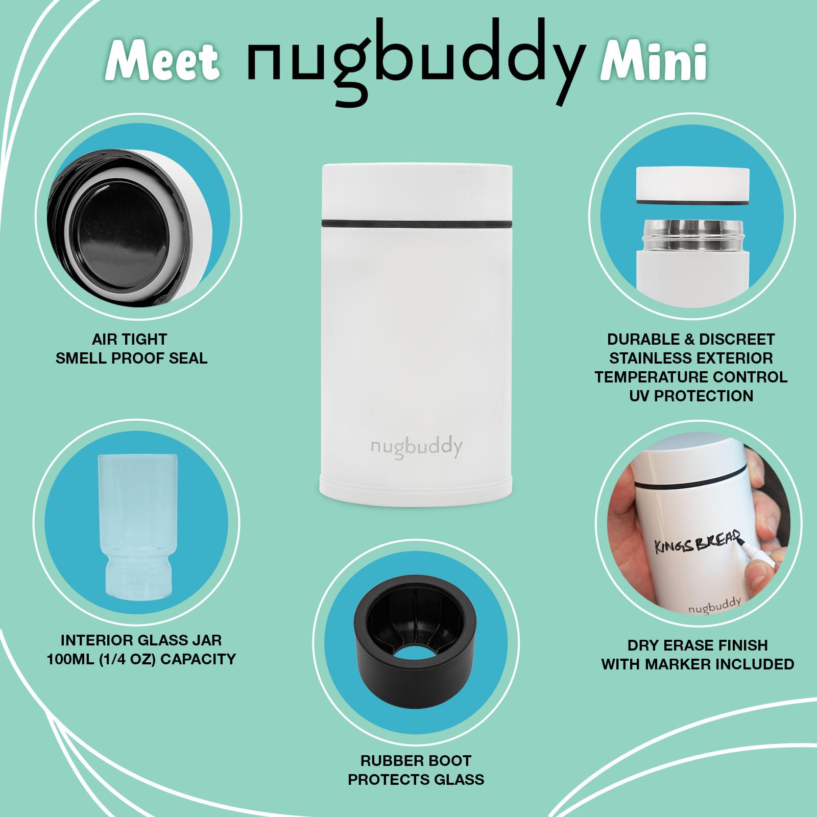 nugbuddy mini cierre de aire que garantiza hermeticidad para uso en casa o viaje