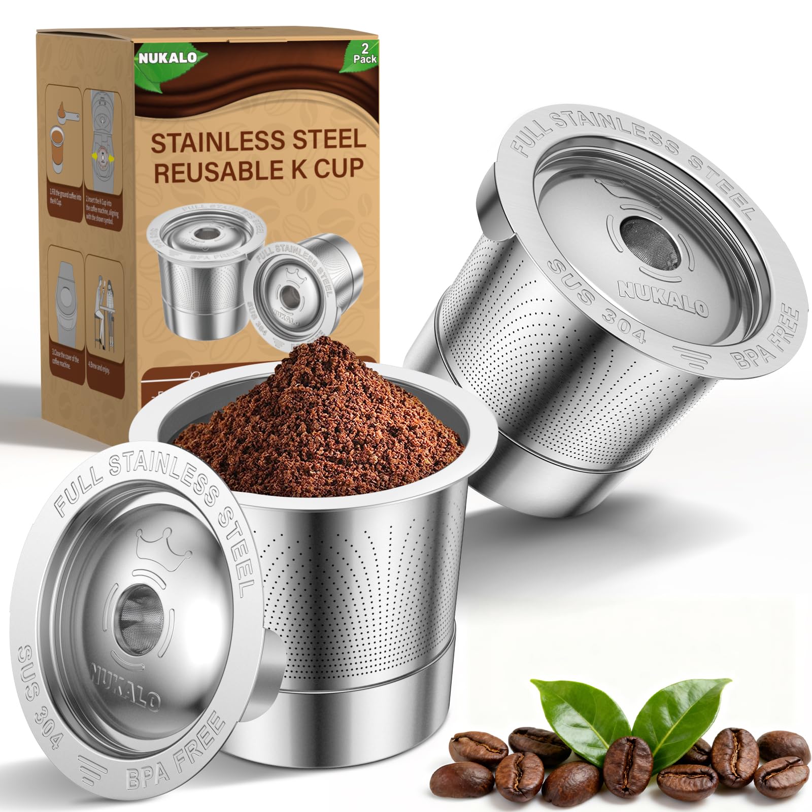 NUKALO cápsulas K reutilizables para Keurig con filtrado de acero inoxidable 304.