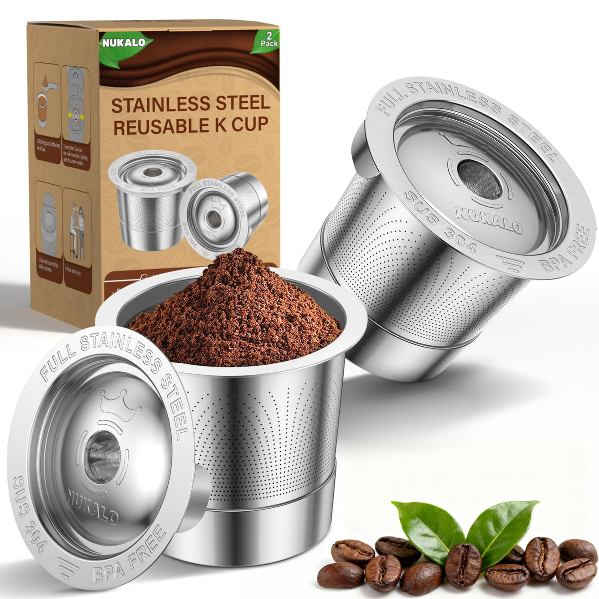 NUKALO cápsulas K reutilizables para Keurig con filtrado de acero inoxidable 304.
