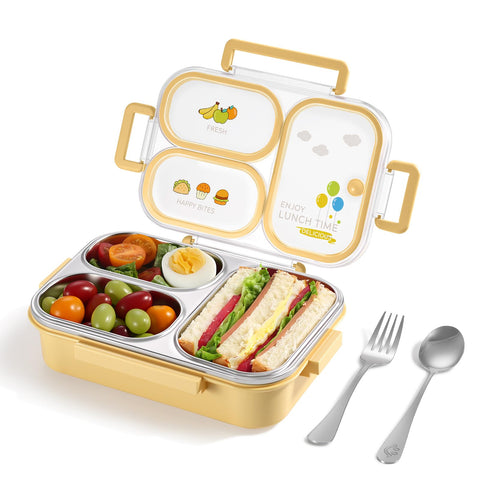 NUKied lonchera acero inoxidable con 3 compartimentos para almuerzos variados