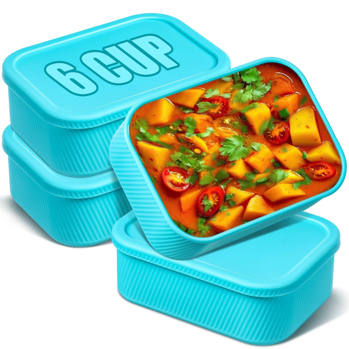 Nuogo bandeja congelador silicona 6 tazas con tapa, desmolda fácilmente.