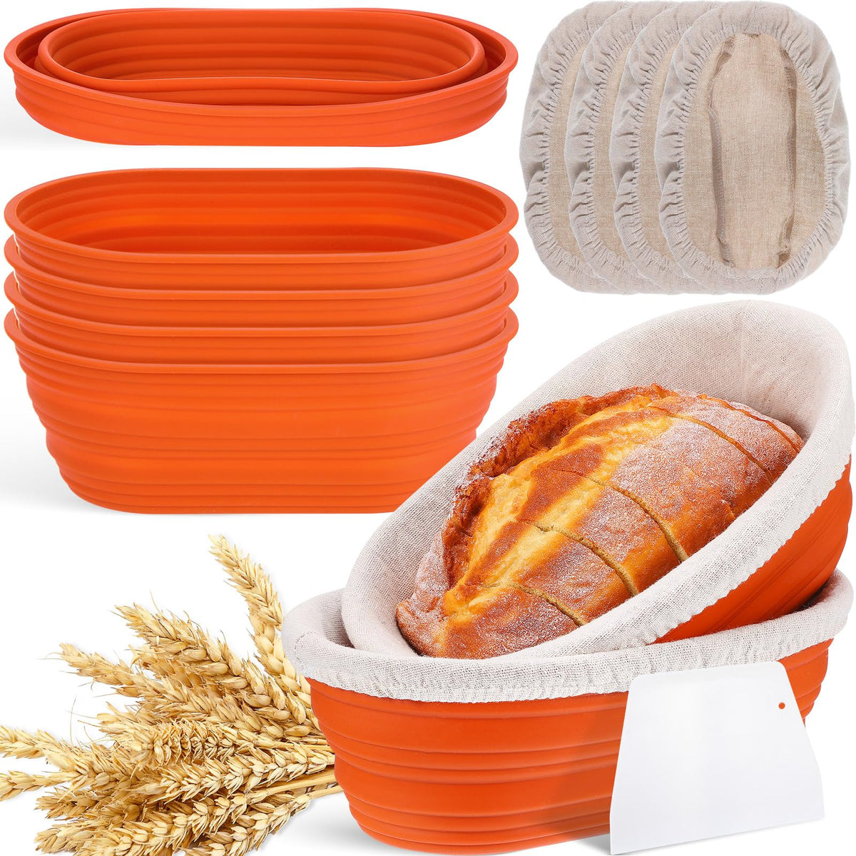 Nuogo cestas de levado ovales para pan de 10 pulgadas, favorecen fermentación uniforme.
