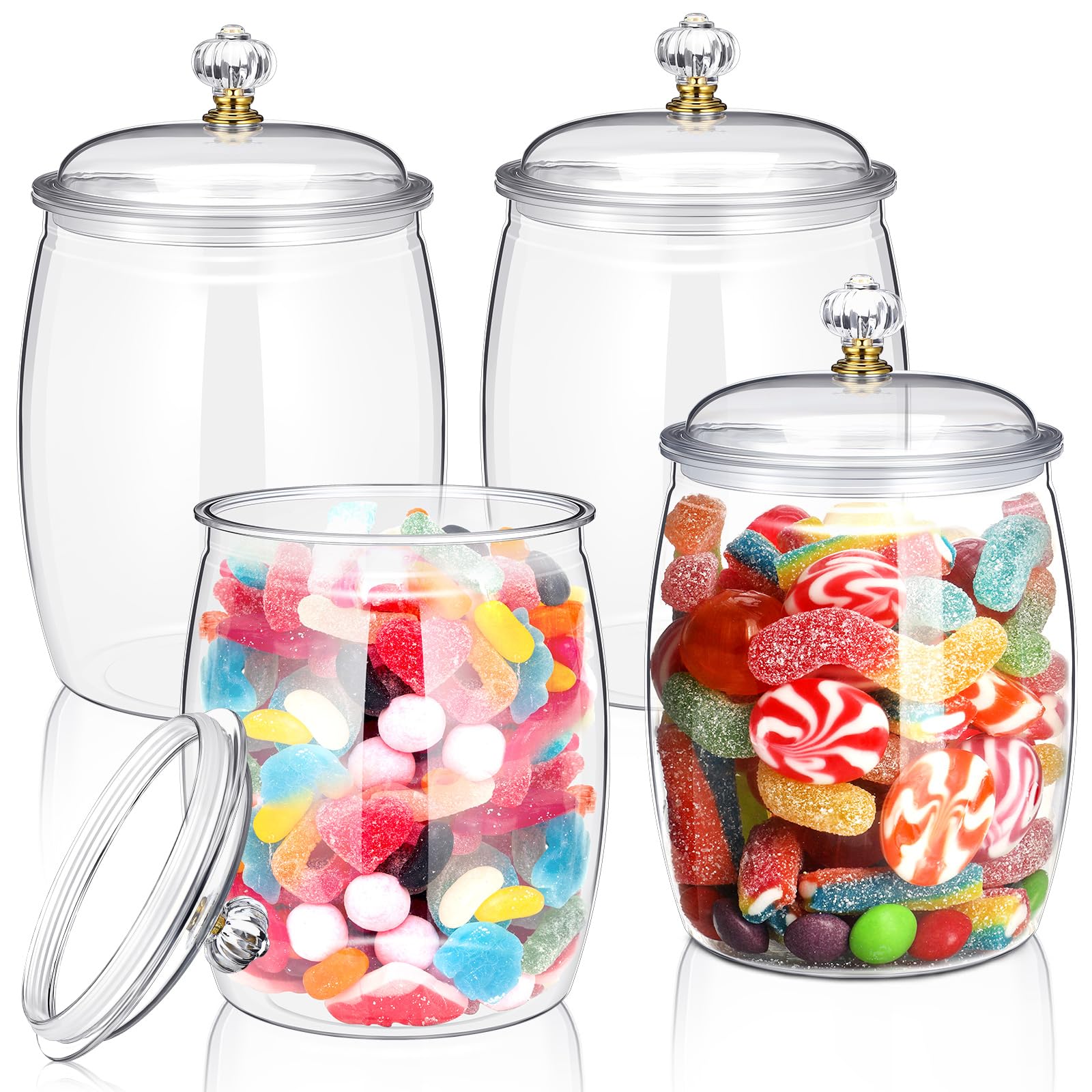 Nuogo frascos de dulces de plástico con tapas claras, ideales para exhibir golosinas.