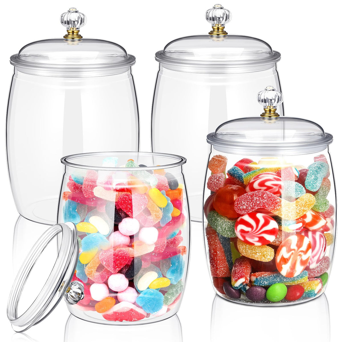 Nuogo frascos de dulces de plástico con tapas claras, ideales para exhibir golosinas.