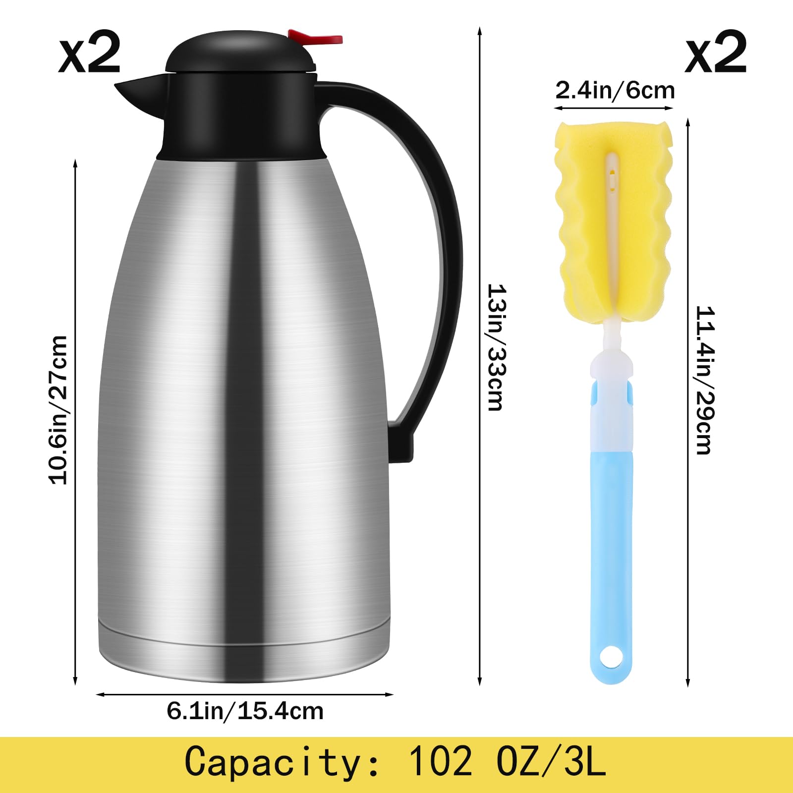 Dos jarras Nuogo con cepillos, fácil limpieza.