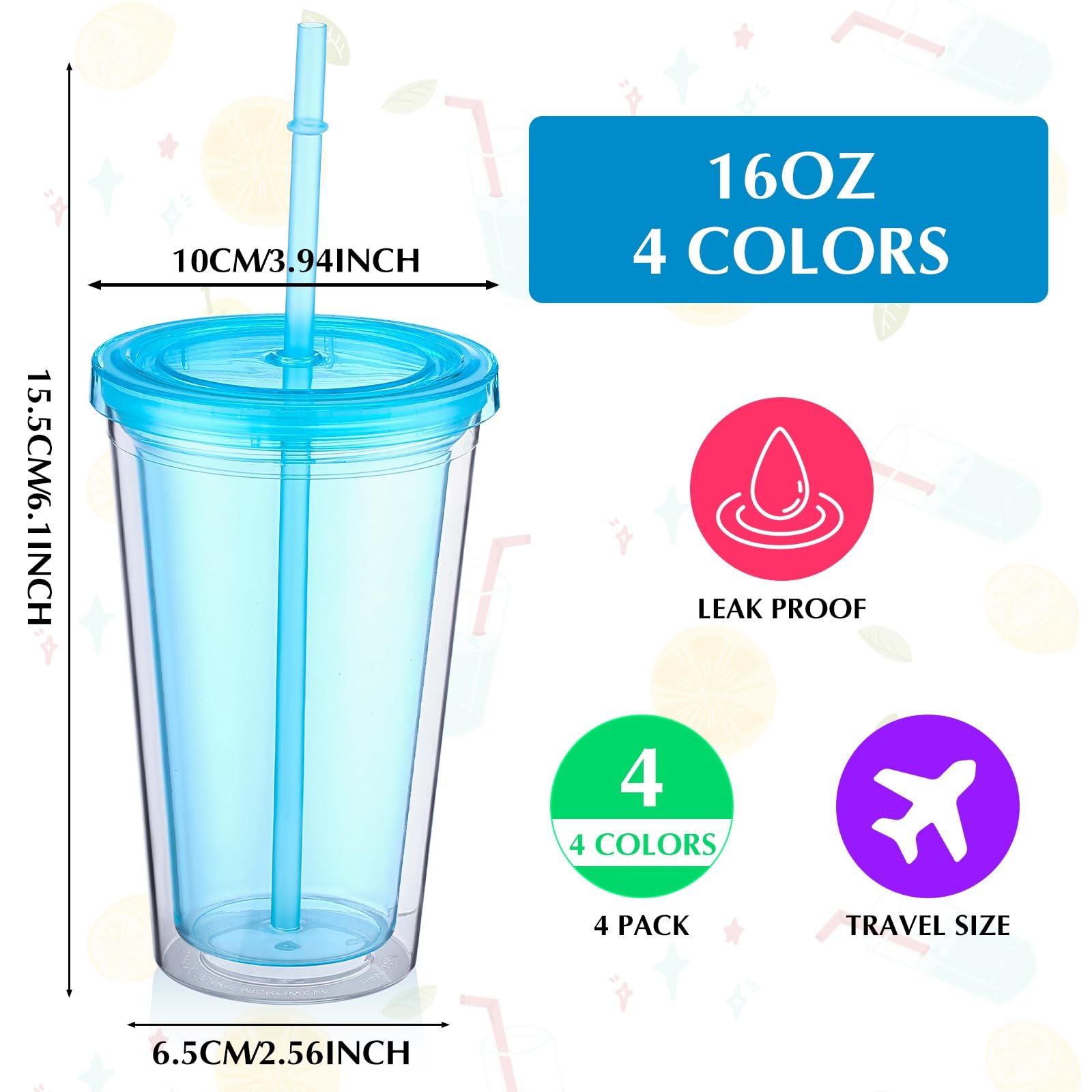 Vaso Nuogo azul transparente con doble pared, mantiene la bebida fresca.