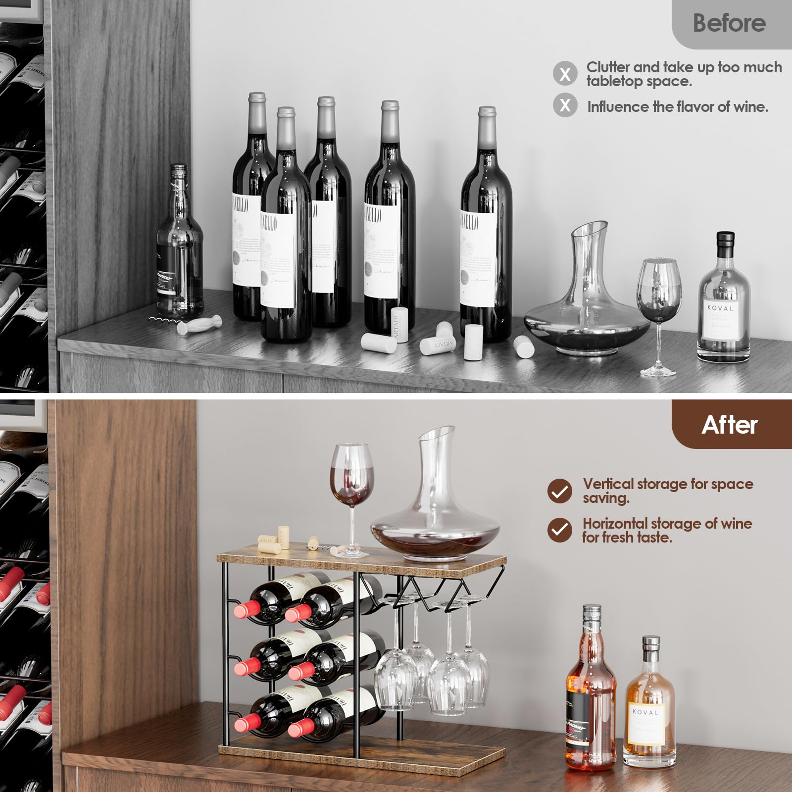 Nuovoware diseño 2-en-1 para botellas y copas, ahorro de espacio