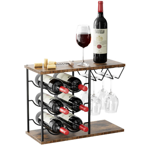 Nuovoware botellero de mesa muestra capacidad para 6 botellas y 4 copas