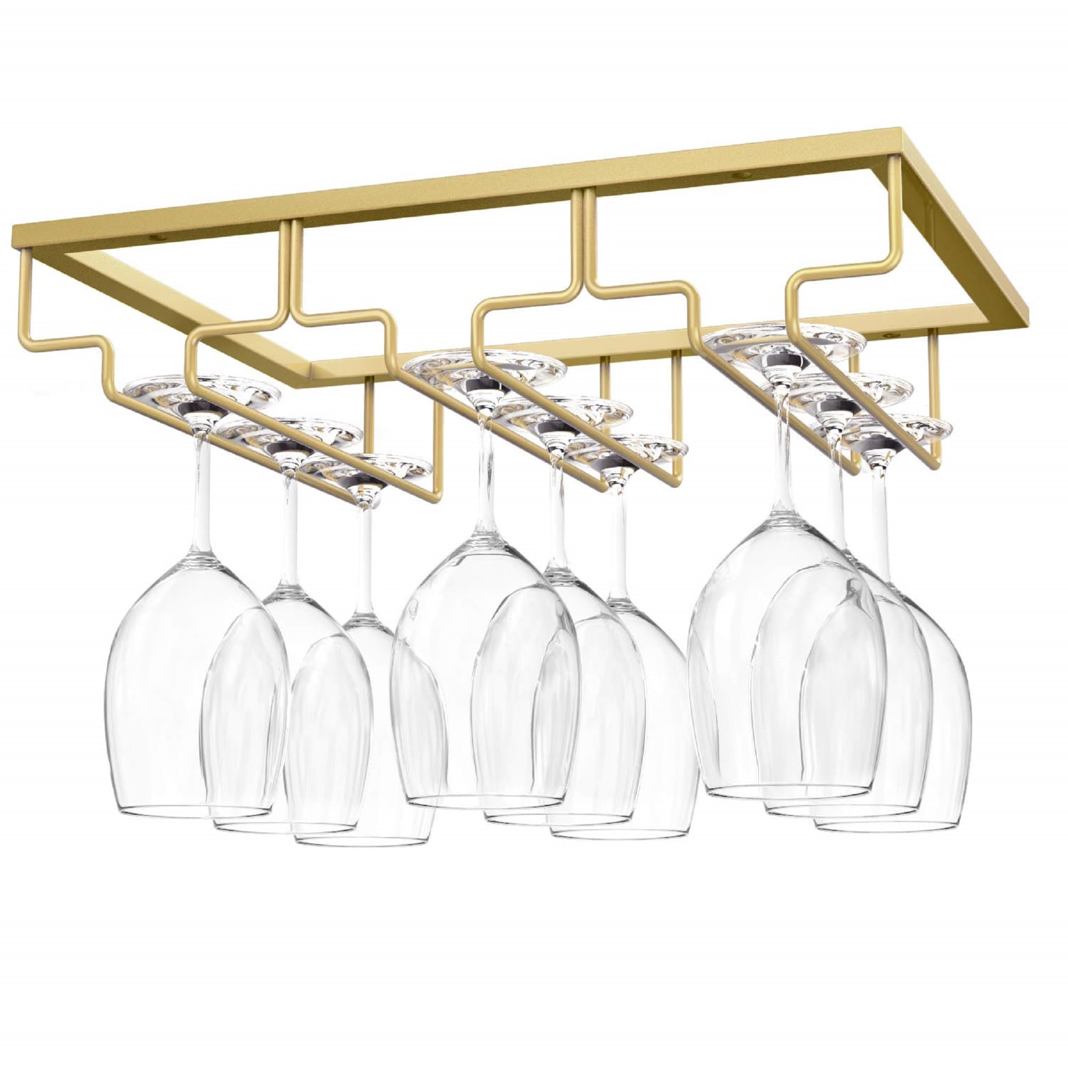 Nuovoware soporte para copas bajo armario con enfoque en el acabado oro y organización de copas.