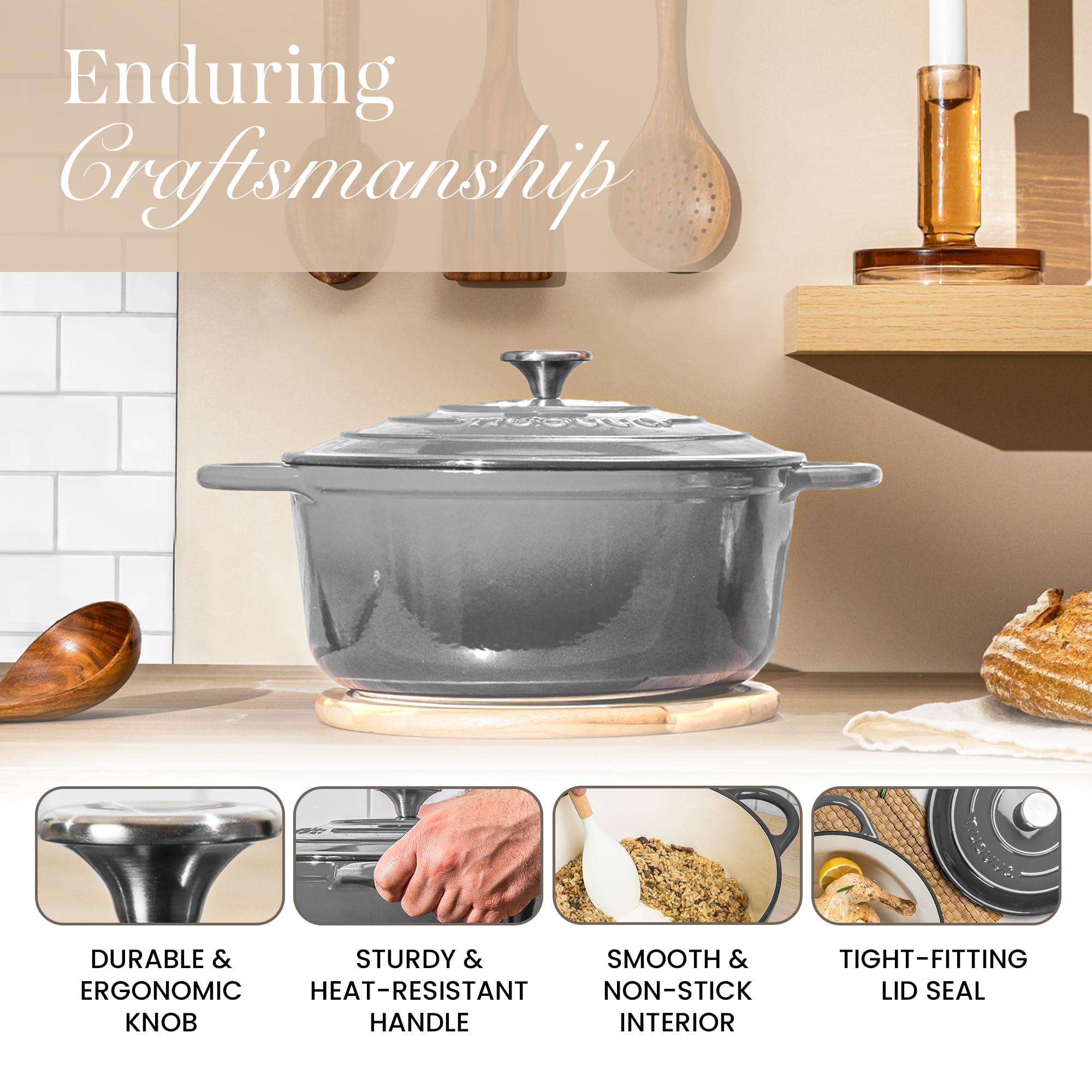 Nuovva cazuela esmaltada: perfecta para hornear pan y dorar ingredientes.