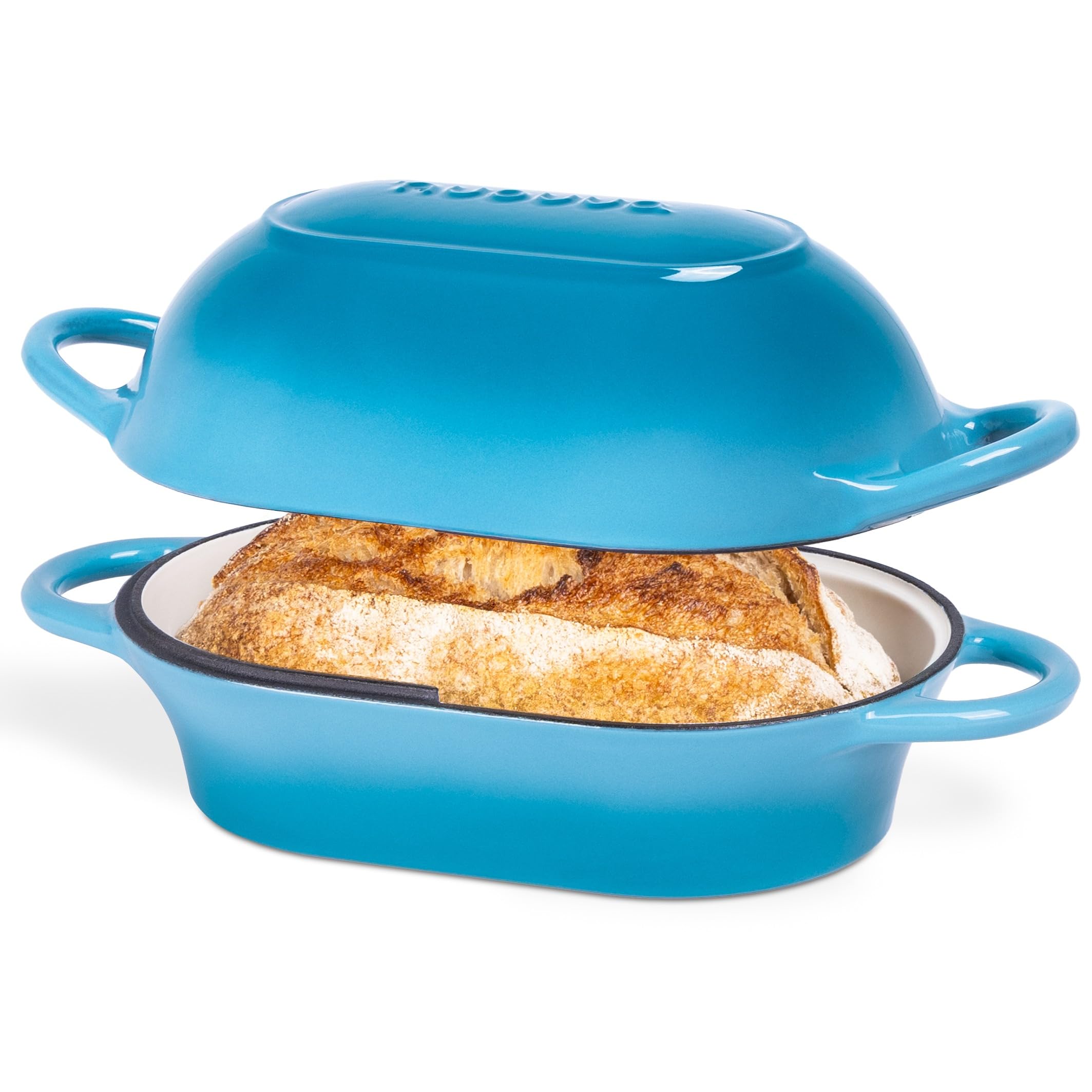 Nuovva horno rectangular azul claro para pan artesanal con cocción uniforme.